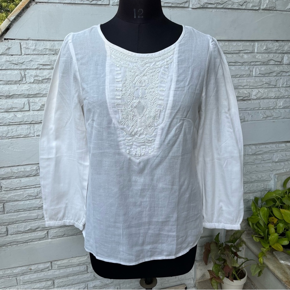 White Full Sleeves Embroidered Top - Picture 1 of 5